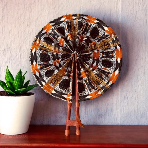 Afrikanischer Handfächer - Ankara Druck Handfächer - Kwabena - orange Online