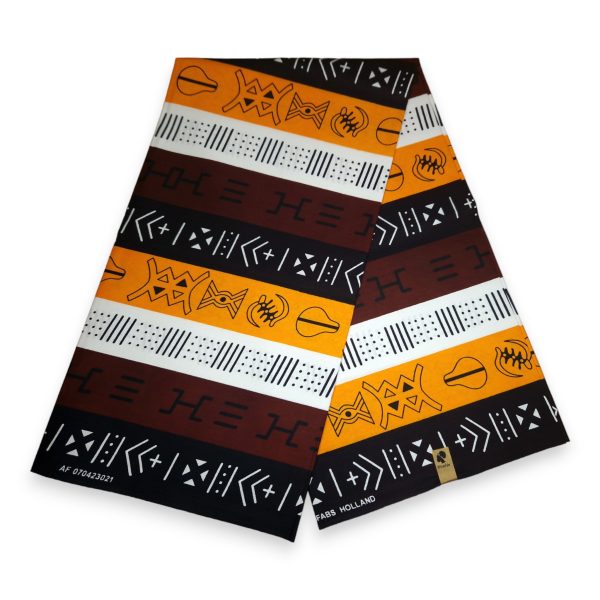 Afrikanischer Dunkelbraun Gelb Bogolan Symbols Print Stoff - Traditionell aus Mali 100% Baumwolle Verkauf