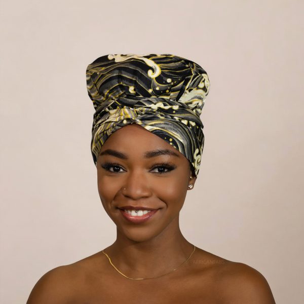Easy headwrap   einfaches Kopftuch - Satinfutter - Schwarz   Creme Farbe Online-Schn?ppchen