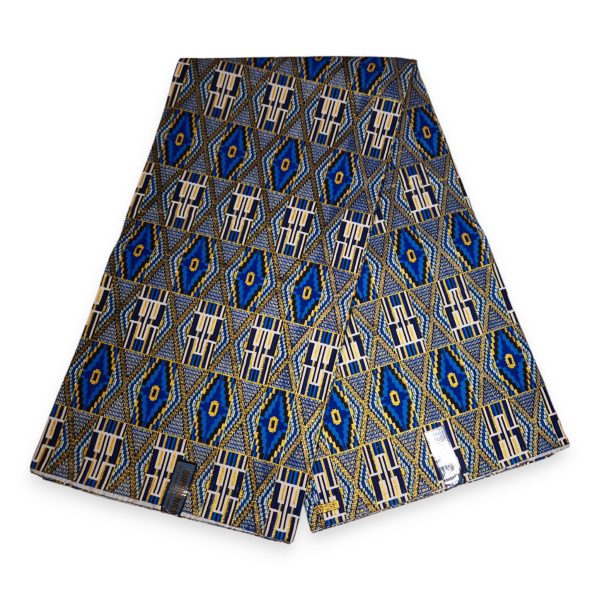 Afrikanischer Stoff - Exklusiv Verschönerte Glitzereffekte 100% Baumwolle - PO-5020 Kente Blau Gold Im Angebot