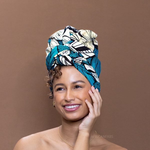 Afrikanisches Kopftuch   headwrap - Dunkel türkisfarbene Blume Verkauf