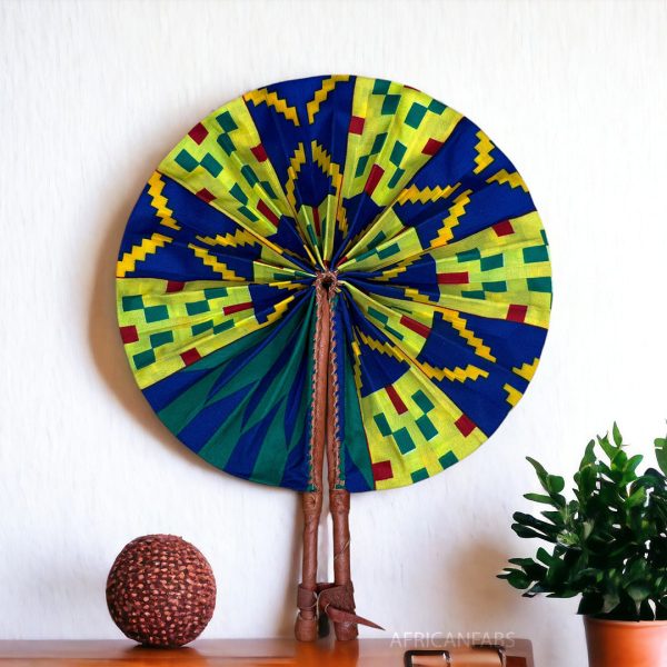Afrikanischer Handfächer - Ankara Druck Handfächer - Abena - Blau   Gelb kente Jetzt online