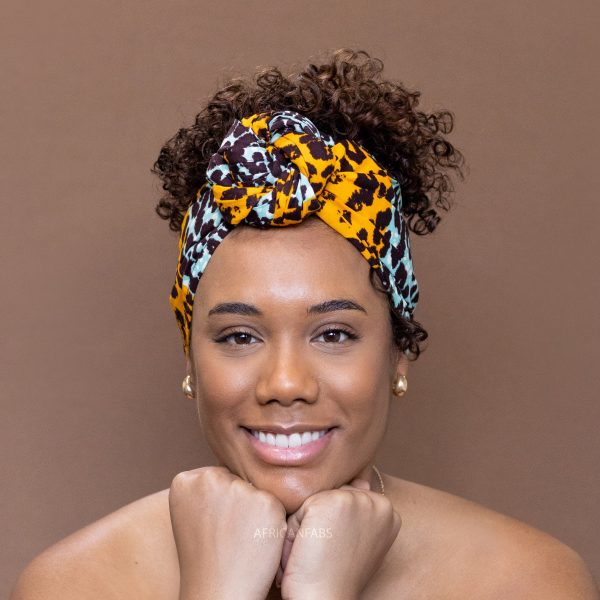 Afrikanisches Kopftuch   headwrap - Panter orange   türkis Schn?ppchen