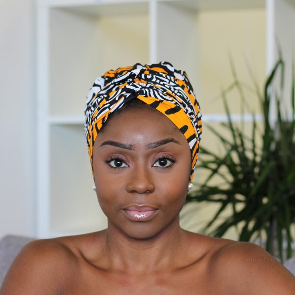 Easy headwrap   einfaches Kopftuch - Satinfutter - Orange   schwarz Chioma Verkauf – Bild 2