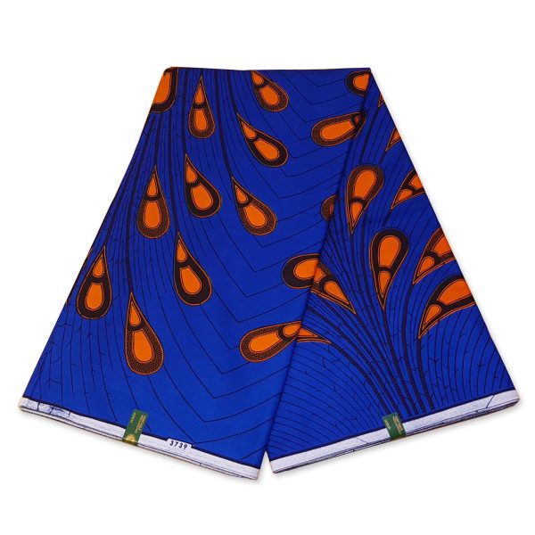 VLISCO Stoff Hollandais Afrikanischer Wax print - Blau   Orange Electric Bulb Angebot