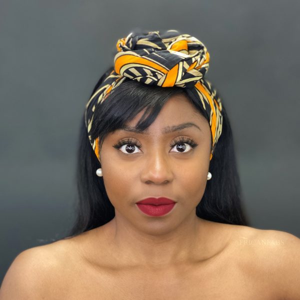 Afrikanisches Kopftuch   headwrap - Schwarz   Orange Waves Verkauf