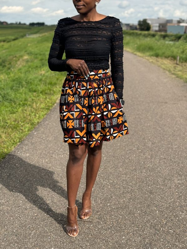 Afrikanischer Print Minirock - Braun Cross Bogolan Online-Schn?ppchen