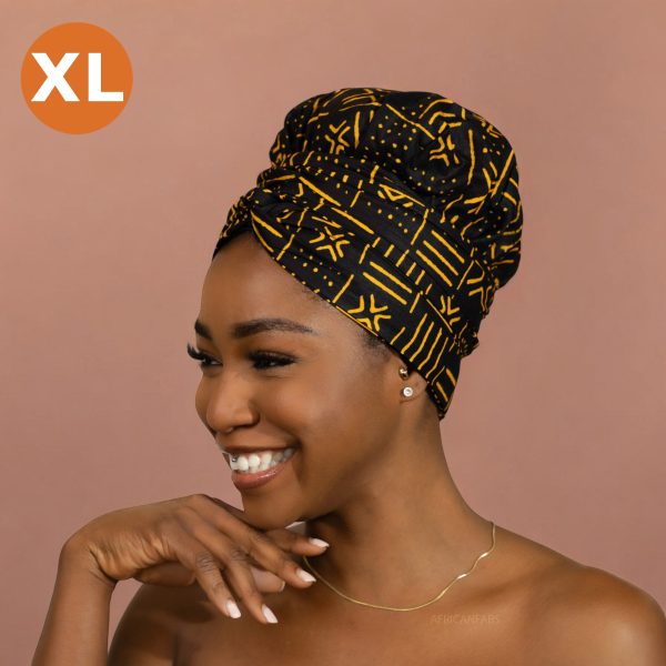XL Easy headwrap   einfaches Kopftuch - Satinfutter - Schwarz x bogolan Angebot – Bild 2