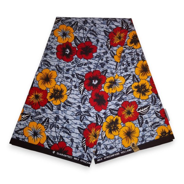 Afrikanischer Print Stoff - Hellgrau Flowers - 100% Baumwolle Verkauf