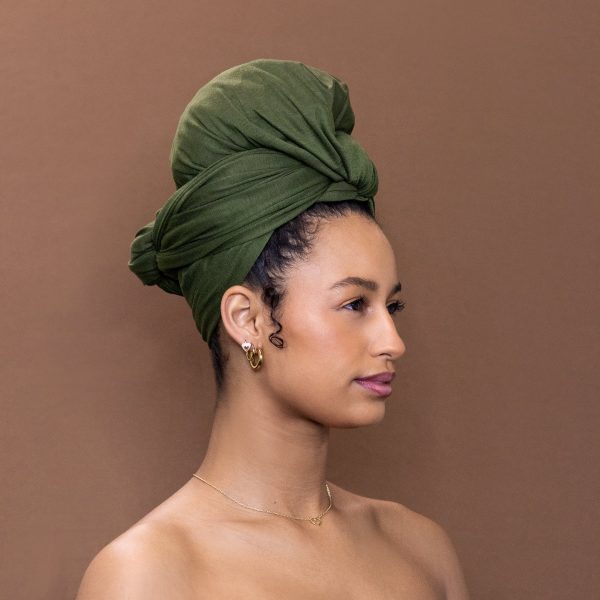 Dunkelgrün armee grün Kopftuch - Turban aus dehnbarem Jersey-Gewebe Zu verkaufen – Bild 2