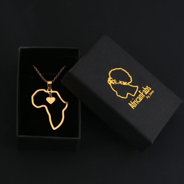18k Echtgold plattierte Afrika Kette   Halskette - Afrika Karte - Afrikanischer Kontinent mit Herzsymbol  Online