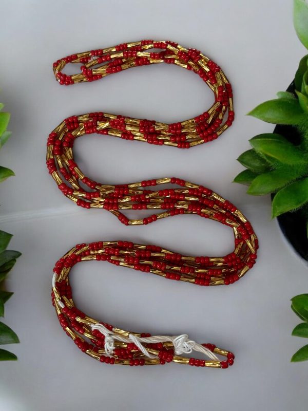 Waist Beads   Afrikanische Taillenkette - Adesuwa  - Rot   Gold (Traditionelle nicht elastische Schnur) Online – Bild 2