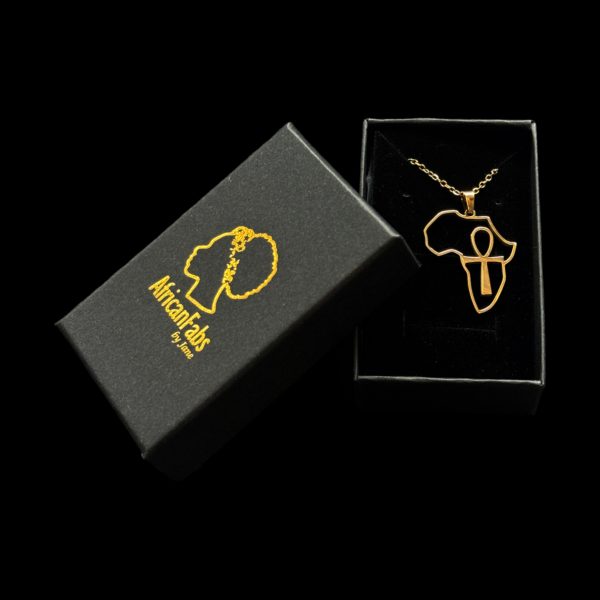 18k Echtgold plattierte Afrika Kette   Halskette - Afrika Karte - Afrikanischer Kontinent mit Kreuz symbol  Verkauf