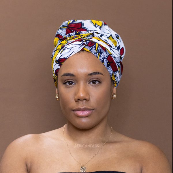 Easy headwrap   einfaches Kopftuch - Satinfutter - Weiß rot   gelb flower Schn?ppchen – Bild 2