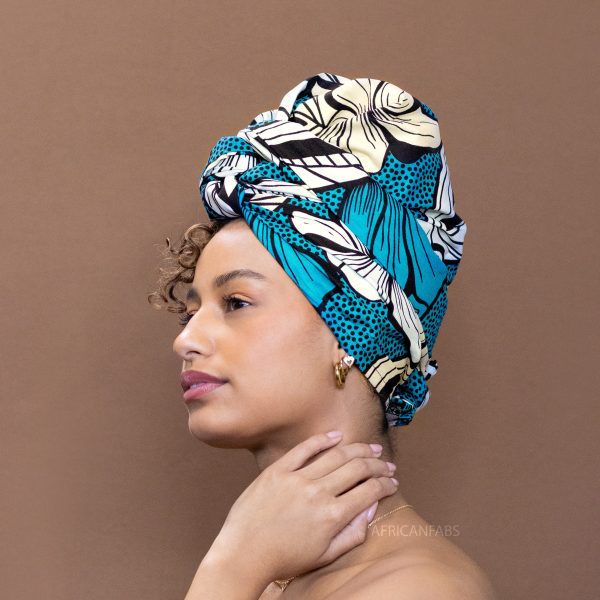Afrikanisches Kopftuch   headwrap - Dunkel türkisfarbene Blume Verkauf – Bild 2