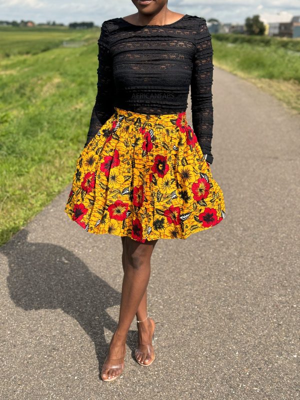 Afrikanischer Print Minirock -  Gelbe Blumen Online-Schn?ppchen
